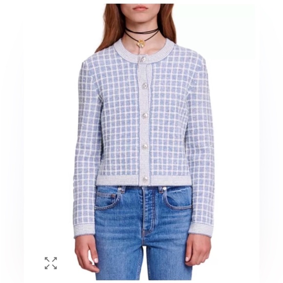 Maje Sweaters - Maje Blue Checkered Sequin Malony Cardigan NWOT